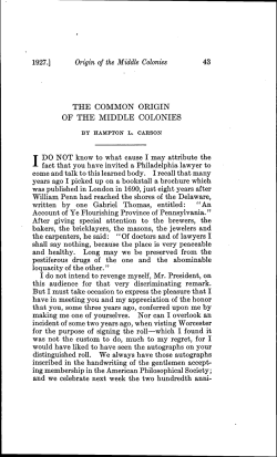 the common origin of the middle colonies