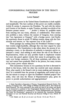 Congressional Participation In the Treaty Process
