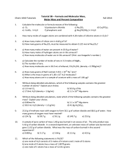 Chem 1010 Tutorials Tutorial 3B – Formula and Molecular Mass