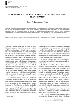 IN DEFENSE OF THE USE OF ITALIC FOR LATIN BINOMIAL