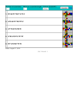Number of scrambles: Minimum scramble length: Colours (DLBURF