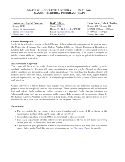 MATH 101 - COLLEGE ALGEBRA FALL 2014 KANSAS ALGEBRA