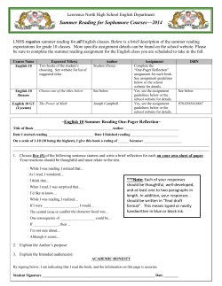 Summer Reading for Sophomore Courses