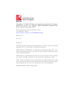 Thompson, S. (2012) Freedom of expression and hatred of religion