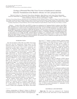 Ecology of Potential West Nile Virus Vectors in Southeastern
