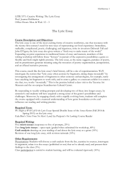 The Lyric Essay - Assay: A Journal of Nonfiction Studies