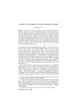Politics and Method in Plato`s Political Theory.