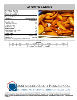 AA POTATOES, WEDGES Nutrition Facts