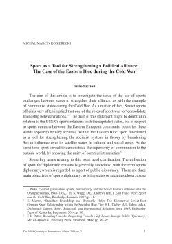 Sport as a Tool for Strengthening a Political Alliance: The Case of
