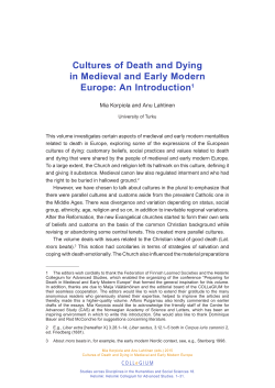 Cultures of Death and Dying in Medieval and Early Modern