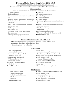 Pheasant Ridge School Supply List 2016-2017