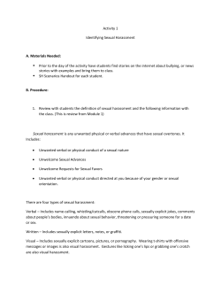 Activity 1 Identifying Sexual Harassment A. Materials Needed: &bull; Prior