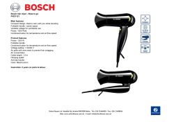 Bosch hair dryer - Style to go PHD1151 Main features Compact