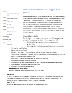 Start-up team member &ndash; MSc &ndash;Application Scientist