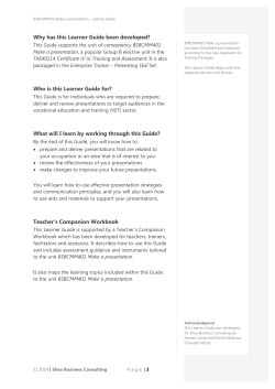 SHEA105 BSBCMM401 Make a Presentation