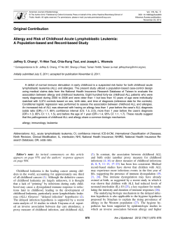 Allergy and Risk of Childhood Acute Lymphoblastic Leukemia: A