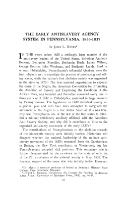 THE EARLY ANTISLAVERY AGENCY SYSTEM IN PENNSYLVANIA