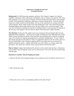 Jamestown: Struggle for Survival Extension Activity Background: In