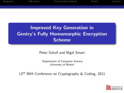Improved Key Generation in Gentry`s Fully Homomorphic Encryption