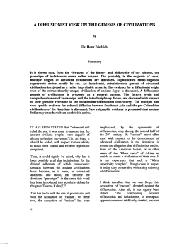 A DIFFUSIONIST VIEW ON THE GENESIS OF CIVILIZATIONS