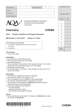 A-level Chemistry Question paper Unit 04 - Kinetics, Equilibria