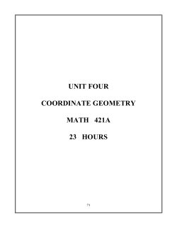 Unit Four Coordinate Geometry Math 421A 23 Hours