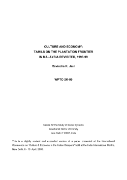 CULTURE AND ECONOMY: TAMILS ON THE PLANTATION