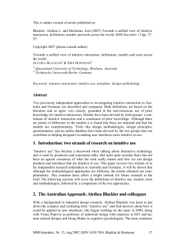 1. Introduction: two strands of research on intuitive use 2. The