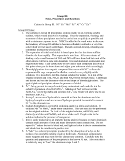 Group III: Notes, Procedures and Reactions Cations in Group III