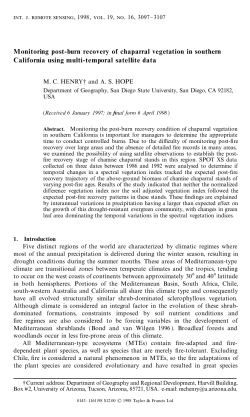 Monitoring post-burn recovery of chaparral vegetation in southern