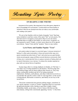 ON READING LYRIC POETRY Lyric Poetry and Familiar Popular