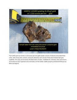 The 41.687 gram per tonne (1.216 ounces per ton) gold sample