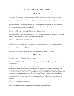 LEE COUNTY HOME RULE CHARTER ARTICLE I Creation, Powers