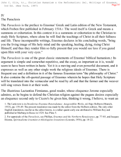 IV The Paraclesis The Paraclesis is the preface to Erasmus` Greek