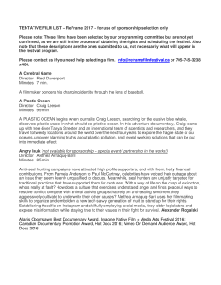 TENTATIVE FILM LIST &ndash; ReFrame 2017 &ndash; for use of sponsorship