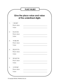 PLACE VALUES Give the place value and value of the underlined