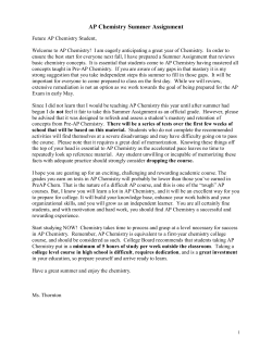 AP Chemistry Summer Assignment