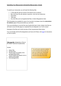 Submitting Your Manuscript to ScholarOne Manuscripts