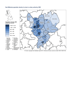 Population density map &ndash; East Midlands