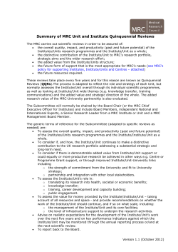 MRC Quinquennial Reviews - Medical Research Council