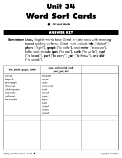 Unit 34 Word Sort Cards ANSWER KEY