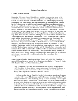 1 Primary Source Packet 1. Letter, Francois Bernier During the 17th