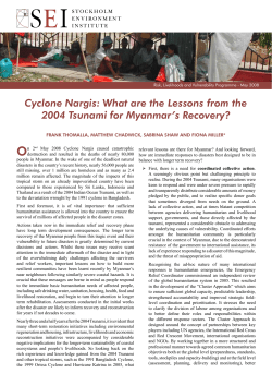 Cyclone Nargis: What are the Lessons from the 2004 Tsunami for