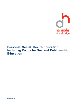 Personal, Social, Health Education Including Policy for Sex and