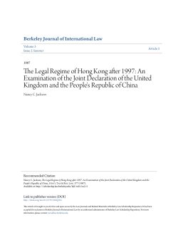 The Legal Regime of Hong Kong after 1997