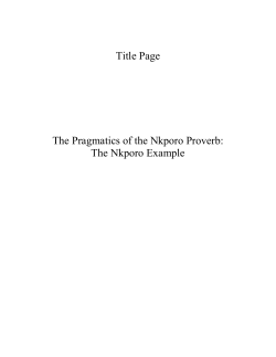 Title Page The Pragmatics of the Nkporo Proverb: The Nkporo