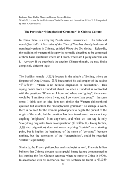 The Particular &ldquo;Metaphysical Grammar&rdquo; in Chinese Culture In China