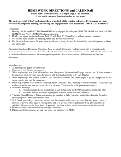 HOMEWORK DIRECTIONS and CALENDAR