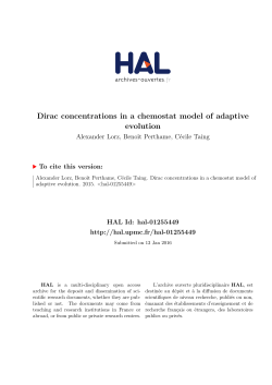 Dirac concentrations in a chemostat model of adaptive evolution