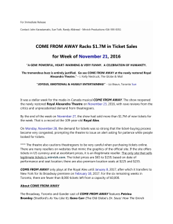 COME FROM AWAY Racks $1.7 M in Ticket Sales for Week